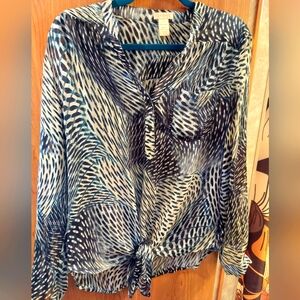 Cache Animal Print Long Sleeved Tie Front Business Shirt 🦓 Size Medium